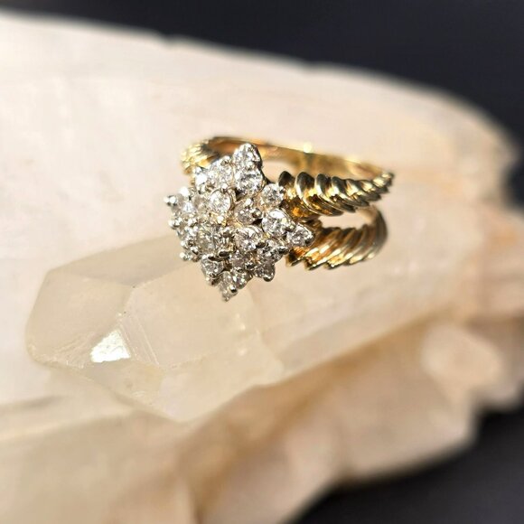 Vintage 14K Gold Diamond Cluster Ring Yellow & White Gold Size 5.2  JH174 - Picture 10 of 16